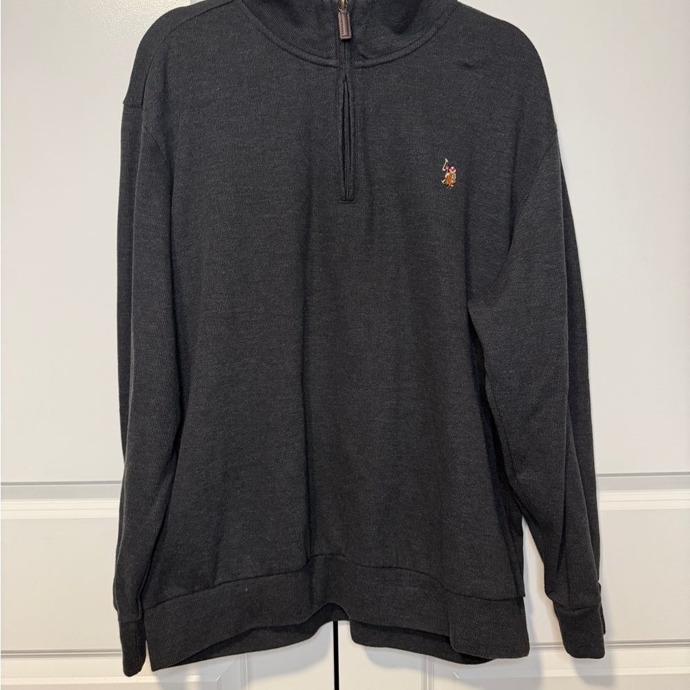 U.S. Polo Assn. Gray 1/4 Zip Pullover Sweatshirt Pony Logo 2XL leather zip tab - Picture 5 of 5